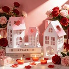  3 Pcs Large Paper Valentines Village Houses Pink Cardboard Valentine 