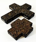 2 Estela Ogazon Signed Wood Metal Milagros Cross Crucifix Vtg Mexican Folk Art