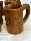 Vintage Mugs Wood Hand Carved Intricate Design Set Of 8