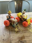 Two Vintage Fisher Price Pull String Toys  Vintage 1965 Jolly Jalopy  Cowboy