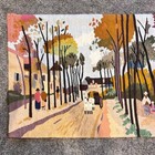 Vintage De La M  re Wool Cotton Wall Hanging     Autumn Village Scene  India 41x31