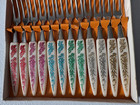 Vintage 70s Miniature Forks Set Of 12 Mcm Appetizer Forks White Colorful Floral