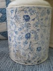 Early Antique Pantry Tin Canister White Milk Paint Blue Calico Paint Inlay