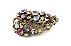 Vintage Signed Lisner Pastel  Rhinestone Pin Brooch Leaf Floral