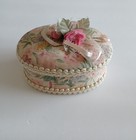 Vintage 1989 Mann Floral Jewelry Trinket Box Oval Bow Rose Decor Collectible Gif