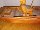 Swedish Folk Art Fisherman Canoe Figurine Wood Carved Boat 11  Vtg