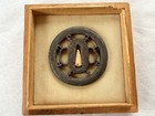 Japanese Kanayama Tsuba Sword Guard Antique Katana Iron Openwork In Wood Box 