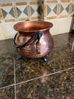 Hammered Copper Vintage Footed Cauldron Pot Twisted Iron Handle 5  Germany