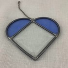 Vintage Hanging Stained Glass Heart Sun Catcher Blue clear 5 25 X 4 25 
