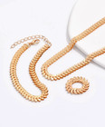 Womens Necklace Bracelet Ring Set 18k Gold Plated Stainless Steel Chain Jewelry
