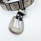 Western Belt Black Leather Sunburst Conchos Silver Studs M l Silver Buckle Vtg