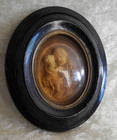 Antique Wooden Frame  Curved Glass  Limestone Meerschaum  St  Joseph Baby Jesus