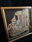 Vintage Thai Silk Painting Kinnari Goddess Gold On Black Framed Wall Art Mcm
