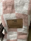 Chickpea Chenille Baby Blanket Pink  White Checkered Squares Soft Cozy New