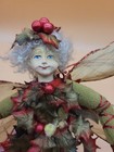 Fairy Doll Pixie Whimsical  Glitter  Gold  Red Green Leaves Vintage 11    Ornament