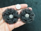 Vintage Glamour Black Chiffon   Rhinestone Shoe Buckles