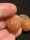One Vintage Carved Chinese Bead Peach Aventurine Gemstone Round Shou Design 16mm