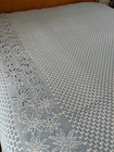 1940s Light Blue Scalloped Bedspread Cotton Edelweiss Flowers Queen Size - Mint