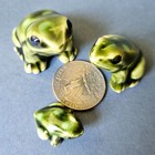 Vintage Mini Green Frog Family Figurines  3 Piece Ceramic Japan Miniatures