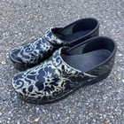 Dansko Professional Clogs Silver Black Floral Damask Patent Leather Womens 38