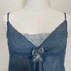 Sheer Lace Trim Babydoll Cami Top Blue Floral Embroidered Bow M Y2k Fairy Grunge