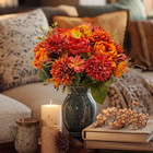 2 Bundles Fall Artificial Flowers Bouquet Fake Peony Silk Chrysanthemums Autumn