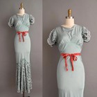 Vintage 1930s Dress   Nra Livingston Bros Blue Bias Ruffle Dress   Xs Small