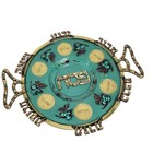 Jewish Seder Passover Plate Judaica Israel Green Enamel Brass Metal Vintage