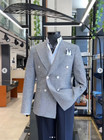 Gray Houndstooth Mens Suit Peak Lapel Double Breasted Formal Wedding Tuxedo 2pcs