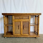 Mid Century Boho Faux Bamboo Wicker Buffet bar Cart By American Of Martinsville