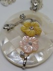 Lee Sands Silver Tone Mop Carved Flowers Pendant Long Necklace Signed