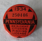 Vintage 1934 Pennsylvania Pa Resident Fishing License Pin Back 250446 Paperwork