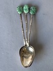 Hong Kong Antique Bamboo Pattern Set Of 3 Sterling Silver Jade Spoons 4 1 4 