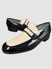 Nos 1970s Florsheim Riviera Lightweight Loafer 10c Blk Ivory Leather Vintage Y34