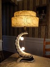 Vintage Mcm Plaster Chalkware Three Light Modern Lamp W  Fiberglass Shade Nice  