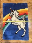 Vintage Latch Hook Rug Unicorn Rainbow Wall Hanging 70s 80s Groovy Hippie 24x34