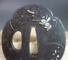 Tsuba Guard Kiku Chrysanth Ume Flower Inlay Samurai Sword Fitting Japan
