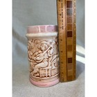Vintage German Beer Stein Ceramic Relief Mug Pink Trim Oktoberfest Collectible