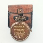 Behinde You Engraved Sundial Compass With Leather Case  Personalized Brass Po   
