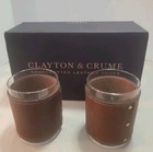 Clayton   Crume Leather Wrapped Rocks Whiskey Glasses  Set Of 2 New In Box