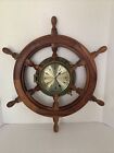 Ships Wheel Captain s Clock Wood Wooden Quartz Maritime Nautical Boat Helm