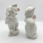 Porcelain White Cat Kitten Figurines  set Of 2  7  Gold Accents Pink Roses Read