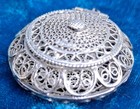800 Silver Filigree Trinket Rosary Box Pendant Hinged Lid Keepsake Relic Pendant