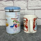 Vintage Disney Winnie The Pooh Coffee Mug Tin Set Winter Skating 2005 Tigger