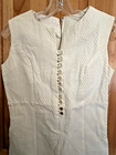 Vintage 60s  Ivory White Textured Cotton Sleeveless Dress  Sze 12  Made In Japan