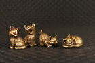 Chinese Copper Bronze Hand Cast 4 Piece Lovely Cats Statue Figure Tea Pet Art