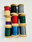 Lot Of 11 Vintage   Antique Wood Spools With Thread  Belding  Kresge  Coatsclark