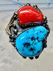 Navajo Ring Size 10 75 Coral Turquoise Sterling Silver Women Men