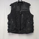 Speed   Strength Tough As Nails Leather Motorcycle Vest Black Medium  display 