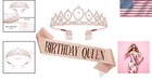 Luxurious Rhinestone Birthday Tiara   Adjustable Rose Gold Sash For Celebrations
